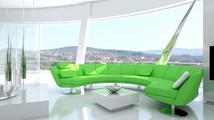 Poster - A white room with chairs and a good view. Futuristic business room, for work and meetings