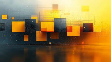 Wall Mural - yellow background with geometric squares and rectangular blocks, forming an abstract pattern, repres