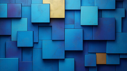 Wall Mural - blue background with geometric squares and rectangular blocks, forming an abstract pattern, represen