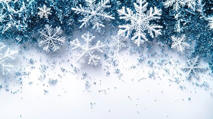 Fototapete - winter snowflakes falling on top section of the image, empty space for text on the bottom 