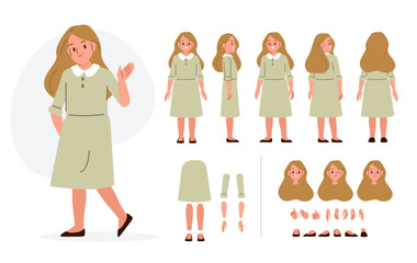 Wall Mural - girl child character constructor for animation. front, side and back view set. body parts, postures,