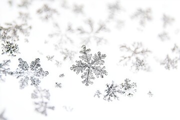 Fototapete - winter snowflakes falling on top section of the image, empty space for text on the bottom 