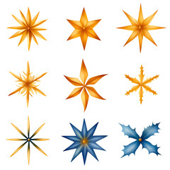 Aufkleber - A vibrant collection of illustrated snowflakes and stars in varying colors and designs, ideal for seasonal and decorative use.