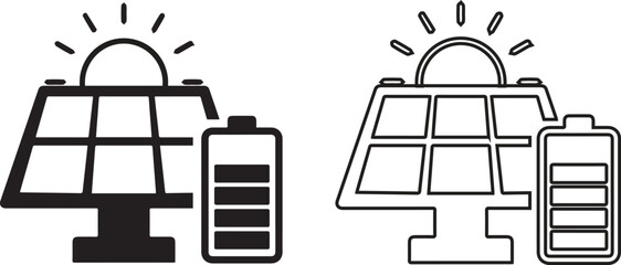 Solar system plates icon set. The main solar panel types flat and line vector of monocrystalline polycrystalline and thin film solar energy panel with Sun collection isolated