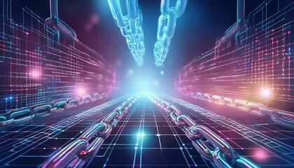 Block chain Crypto currency Blockchain concept wireframe chain with digital code