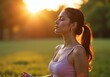 © Galeno - young latina woman breathes fresh air finds peace meditation outdoors