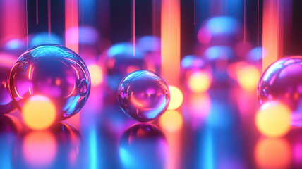 Poster - Ai generated abstract art scene with colorful spheres digital space 3d rendered visuals vibrant environment futuristic theme