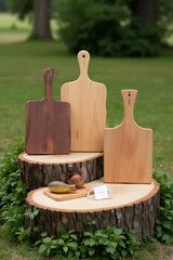 Poster - Wooden tree stumps or chopping boards can create a natural and rustic backdrop for displaying products in outdoor settings._00003_