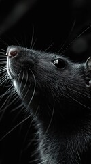 Sticker - Intriguing Black Rat Closeup: Dark and Mysterious Wildlife Portrait