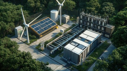 Poster - Energy Storage System Powered by Renewable Sources with Wind Turbines and Solar Panels in a Green Landscape