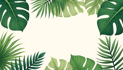 Aufkleber - Tropical leaves in soft pastel colors adorn a serene botanical design featuring lush green foliage and delicate jungle leaf textures._00003_