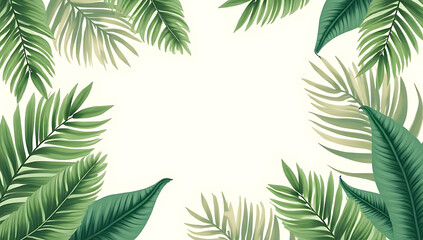Aufkleber - Tropical leaves in soft pastel colors adorn a serene botanical design featuring lush green foliage and delicate jungle leaf textures._00001_
