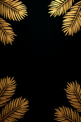 Poster - Tropical leaves in gold colors arranged on a black space background create a unique abstract leaf decoration design effect._00001_