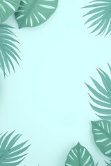 Poster - Tropical leaf banners in a light blue pastel color create a simple and creative design with leaf collections._00004_