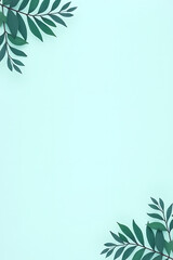 Poster - Tropical leaf banners in a light blue pastel color create a simple and creative design with leaf collections._00001_