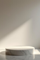 Aufkleber - The minimalist design features a top circular platform showcasing a selective focus on a marble stone product display._00004_