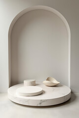 Aufkleber - The minimalist design features a top circular platform showcasing a selective focus on a marble stone product display._00002_