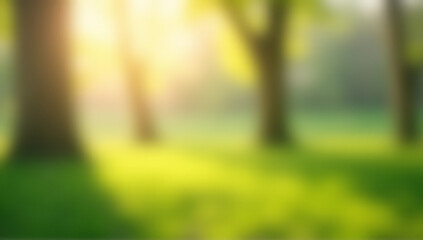 Poster - Softly blurred bokeh of trees in a serene spring morning garden setting, capturing the essence of natural beauty and tranquility._00004_