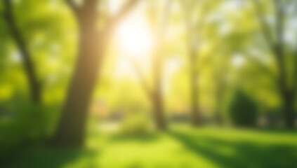Poster - Softly blurred bokeh of trees in a serene spring morning garden setting, capturing the essence of natural beauty and tranquility._00003_