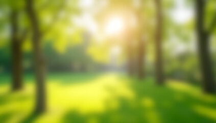 Poster - Softly blurred bokeh of trees in a serene spring morning garden setting, capturing the essence of natural beauty and tranquility._00001_