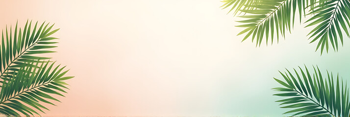 Aufkleber - Soft pastel hues feature a lush tropical palm leaf pattern on a serene natural background, evoking carefree summer vibes instantly._00004_