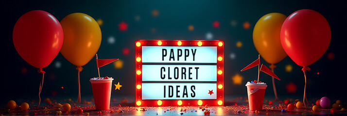 Poster - Party and celebrate creative ideas with a vibrant cinema light box and colorful props on a dark background._00004_