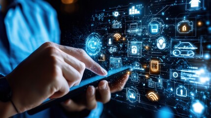 Poster - A tech-savvy individual programming a smart home system on a tablet.
