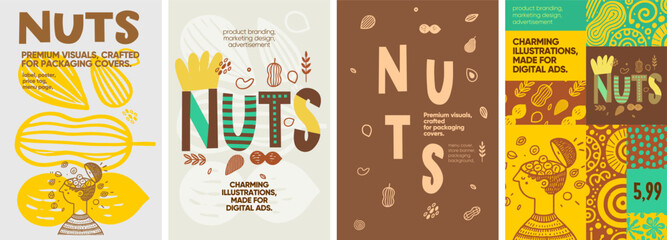 Poster - nuts. elegant and charming nut-inspired designs with hand-drawn elements, tailored for food packagin