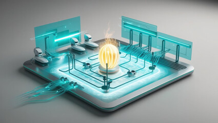 Poster - glowing energy grid with AI systems, showcasing dynamic overlays for efficiency and automation. futuristic design highlights advanced technology and innovation