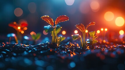 Poster - Plants Growing from Money with Light Flare Effects, Representing Financial Prosperity, Investment, and Wealth Growth