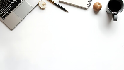 Aufkleber - Flat lay design features business ideas with a top view of a digital device and work tools on a clean white background fostering creativity._00002_