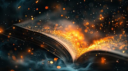 Poster - Magic Book with Open Pages and Abstract Lights 