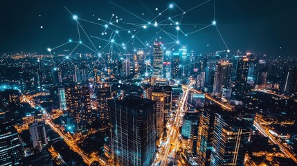 Poster - Smart City Concept with Strong Sense of Community and Advanced Technology Integration at Night