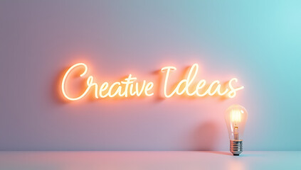 Poster - Concepts of creative ideas with bright text and a lamp on a soft pastel colored background are visually appealing._00004_