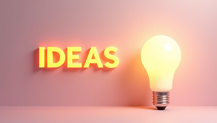 Poster - Concepts of creative ideas with bright text and a lamp on a soft pastel colored background are visually appealing._00003_