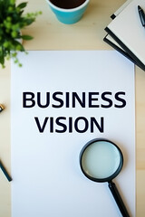 Aufkleber - Concepts of business vision and analysis are placed on a desk with a magnifying glass and empty space nearby._00001_