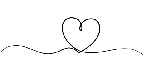 Fototapete - Heart and love sign in continuous one line drawing. Thin flourish and romantic symbol in simple linear style. Editable stroke. Minimalistic Doodle vector illustration, Hand drawn doodle heart stroke.
