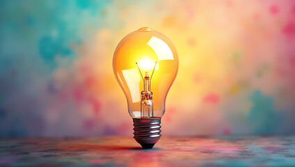 Poster - Bright ideas for creative concepts emerge from a colorful lightbulb amidst a soft pastel colored background of artistic inspiration._00001_