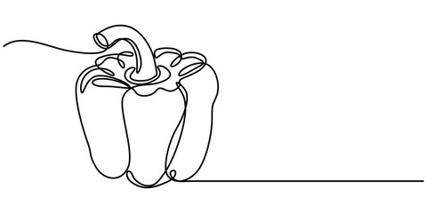 Poster - Bell pepper in continuous line art drawing style. Black linear sketch isolated on white background. Vector illustration, Capsicum continuous one line art drawing of vector illustration, Continuous one