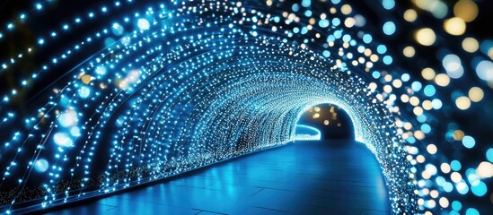Aufkleber - Colorful LED light tunnel decoration illuminating stairs for festive celebrations and events creating a vibrant atmosphere of joy and wonder