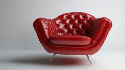 Aufkleber - Contemporary red leather armchair with tufted design and sleek metal legs on a minimalist background