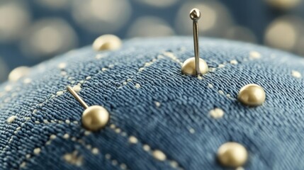 Poster - Close Up of Tailor Pins Embedded in a Textured Globe Ball Representing Global Fashion and Textile Design