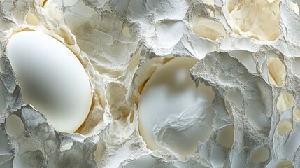 Poster - Microscopic close-up of dried egg white texture showcasing intricate details on a grey background