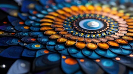 Poster - A colorful, abstract design of a flower with blue, orange, and yellow colors