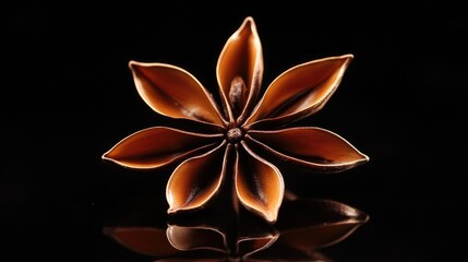 Poster - Star anise seed Illicium verum showcased against a black background highlighting its unique star shape and rich earthy tones.