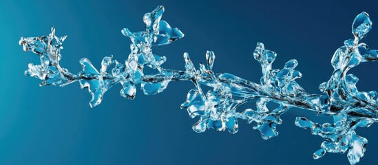 Aufkleber - Frozen branch with crystalline ice formations on a blue backdrop creating a stunning winter landscape imagery