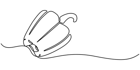 Poster - Bell pepper in continuous line art drawing style. Black linear sketch isolated on white background. Vector illustration, Capsicum continuous one line art drawing of vector illustration, Continuous one