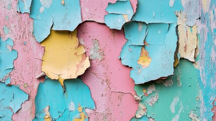 Poster - Abstract background featuring colorful layers of flaking paint in pastel hues creating a visually striking texture and artistic effect.