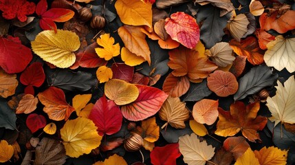Aufkleber - Autumn Leaves Flat Lay Collection Featuring Vibrant Colors and Natural Patterns for Seasonal Design Inspiration