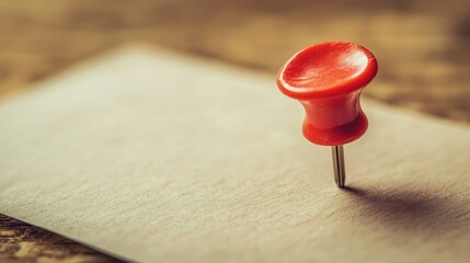 Poster - Colorful pushpin attached to a blank sheet of paper on a wooden surface for organizing notes and reminders in creative projects.